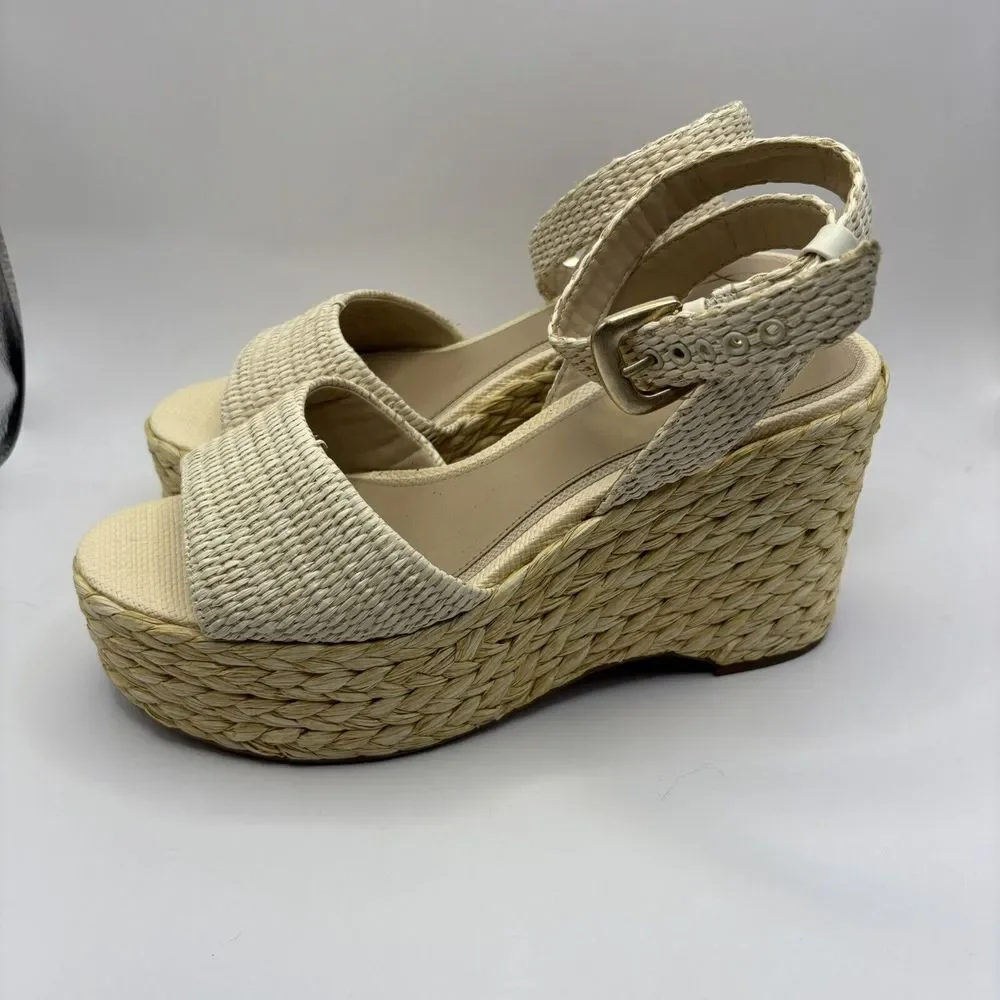Sam Edelman Women's April Ankle-Strap Raffia-Wedge Sandals Sz‎ 10.5M